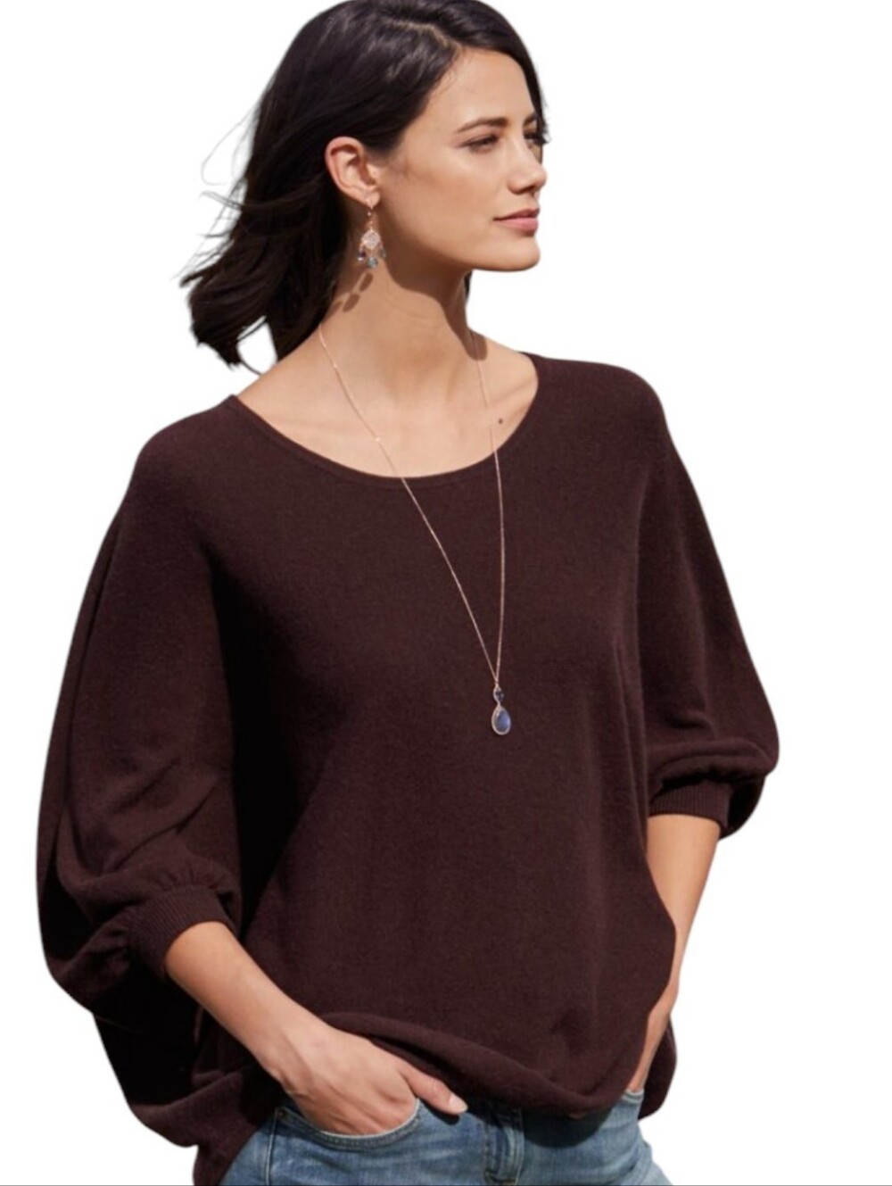 Garnet Hill Cashmere Batwing Cape Sweater In Burgundy Size Medium
